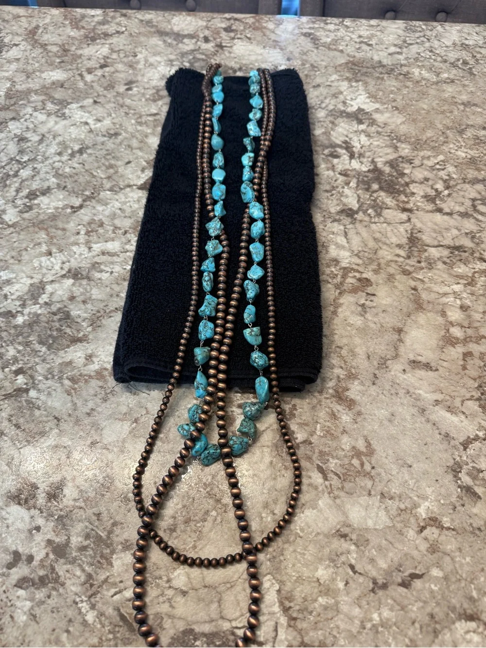 Turquoise and Antiqued Copper Beaded Layered Necklace